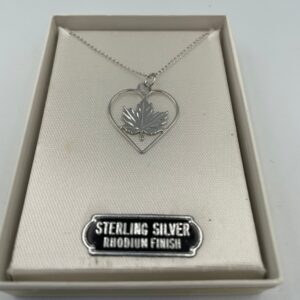 NOS Enco Sterling with Rhodium Finish Leaf Pendant on Silver Tone Chain NIB