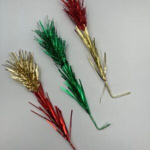 Set of 3 Vintage Foil Christmas Picks, red, green and gold; Japan