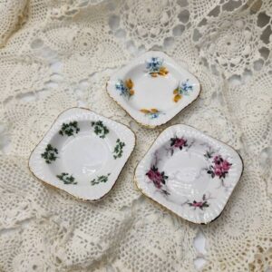 Set of 3 Vintage Royal Windsor Floral Bone China Ashtrays / Ring Dishes / Trinket Dishes