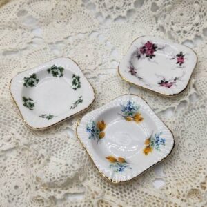 Set of 3 Vintage Royal Windsor Floral Bone China Ashtrays / Ring Dishes / Trinket Dishes