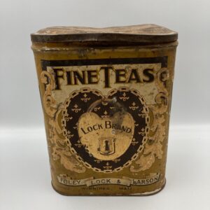 Antique Lock Brand Fine Teas Tin c. 1920s; Vintage Tea Tin