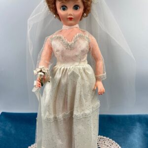 Vintage 1950s / 1960s Bride Doll, 20 Inches Tall, Original Dress, Nylons, Shoes; marked 14R