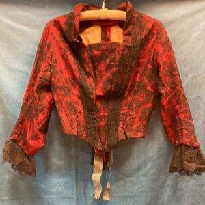 Antique c.1920's Red Shirtwaist Blouse with Black Lace