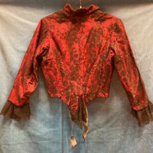 Antique c.1920's Red Shirtwaist Blouse with Black Lace