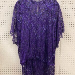 XL Vintage Purple Beaded and Sequined Blouse and Skirt - 2-piece set