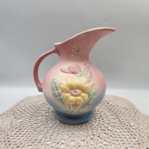 HULL Pottery Magnolia #5 7 Inch Pastel Pitcher / Vase,  Matte Finish Pink, Blue, Green, and Yellow