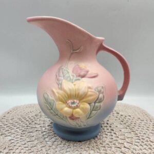 HULL Pottery Magnolia #5 7 Inch Pastel Pitcher / Vase,  Matte Finish Pink, Blue, Green, and Yellow