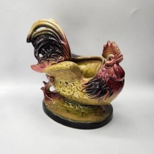 HULL Pottery Rooster Planter / Vase Style #54 Burgundy Chartreuse Rooster Figurine