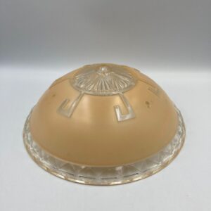 Art Deco Beige and Clear Glass Domed Ceiling Lamp Shade with Geometrical Design; Sold as found