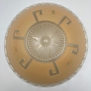 Art Deco Beige and Clear Glass Domed Ceiling Lamp Shade with Geometrical Design; Sold as found