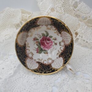 Vintage Paragon Floating Pink Rose, Black, White, and Gold Panels, Cup Only