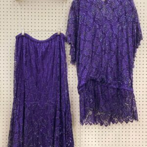 XL Vintage Purple Beaded and Sequined Blouse and Skirt - 2-piece set