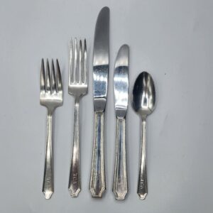 TCA Trans Canada Airlines 5 Piece Place Setting of 1940s/1950s TCA Cutlery Includes 2 Forks, 2 Knives, and a Spoon; Vintage Rogers Flatware