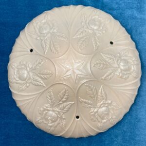 Victorian Art Nouveau Beige Glass Ceiling Light Shade with Ruffled Edge; Floral Design