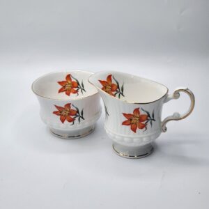 Elizabethan Tiger Lily Creamer and Sugar, Prairie Lily Bone China Cream and Sugar