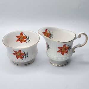 Elizabethan Tiger Lily Creamer and Sugar, Prairie Lily Bone China Cream and Sugar