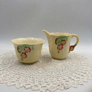 Carlton Ware Australian Design Primula Cream and Sugar, Yellow with Pink Green Floral