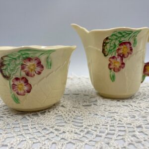 Carlton Ware Australian Design Primula Cream and Sugar, Yellow with Pink Green Floral