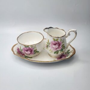 Royal Albert American Beauty Creamer, Sugar, and Tray, Fine Bone China, made in England