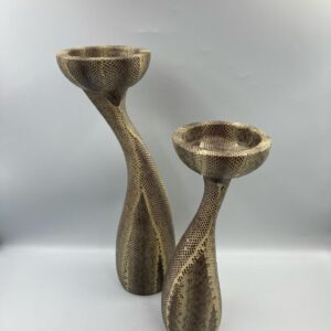 RARE pair of Python Snakeskin Sculpted Candle Holders by Luisa Robinson, c. 1980s