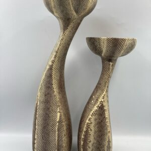 RARE pair of Python Snakeskin Sculpted Candle Holders by Luisa Robinson, c. 1980s