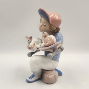 LLADRO Little Riders Porcelain Figurine #7623 Figurine with Kittens on Skateboard MINT, Lladro Event Figurine