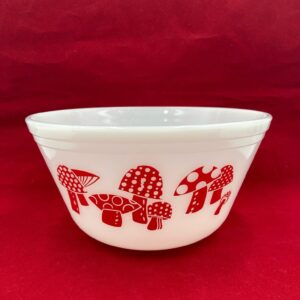 Rare Federal Glass Red Mushroom Mixing Bowl; Hard to find Red Mushroom Garden Bowl