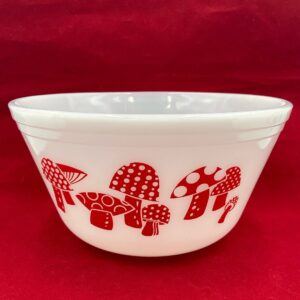 Rare Federal Glass Red Mushroom Mixing Bowl; Hard to find Red Mushroom Garden Bowl