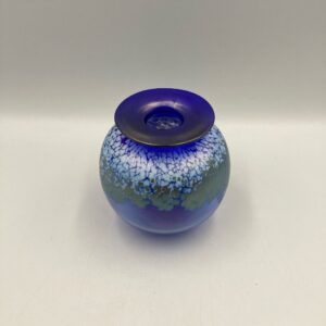 Vintage Signed Martha Henry Cobalt Blue Art Glass Squat Vase