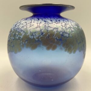 Vintage Signed Martha Henry Cobalt Blue Art Glass Squat Vase