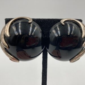 Vintage Fernando Original F.O. Large Black & Metal Clip-On Earrings