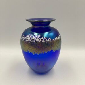 Vintage Signed Martha Henry Cobalt Blue Iridescent Art Glass Vase