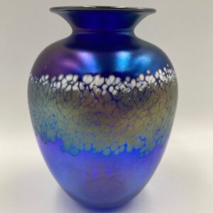 Vintage Signed Martha Henry Cobalt Blue Iridescent Art Glass Vase