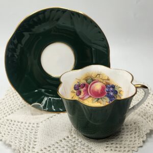 Crown Staffordshire Teacup and Saucer, Signed JA Bailey Orchard Fruit Cup and Saucer