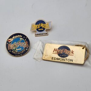 Vintage Hard Rock Cafe Pins and Keychain; Edmonton Canada Hard Rock