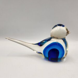 Vintage Art Glass Murano Style Bird with Graduated Colours, Blue Glass Bird