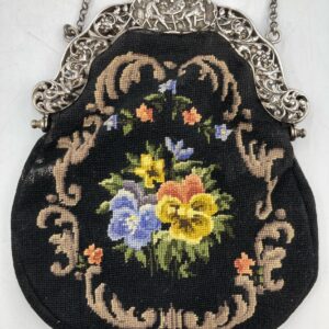 Antique Early 1900s Petit Point Needlepoint Handbag w. 833 Silver Closure