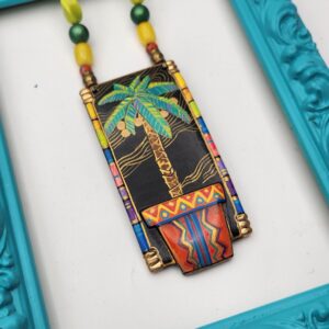 David Detz Hand Painted Statement Necklace, Palm Tree Necklace