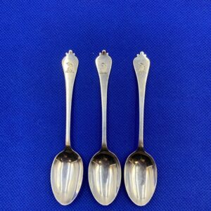 Set of 3 circa 1902 James Wakley & Frank Clarke Wheeler Sterling Silver Coffee Spoons, Etched Eagle