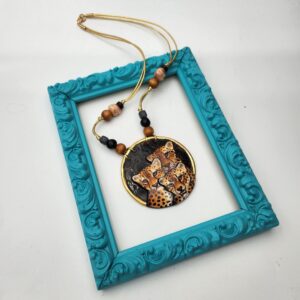 David Detz Hand Painted Statement Necklace, Cheetah Design Necklace