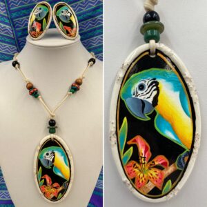 David Detz Necklace and Earrings Set PARROT design