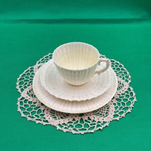 BELLEEK Limpet Trio - Cup and Saucer with Bread Plate 1926-1946 Belleek Third Black Mark