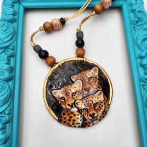 David Detz Hand Painted Statement Necklace, Cheetah Design Necklace