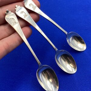 Set of 3 circa 1902 James Wakley & Frank Clarke Wheeler Sterling Silver Coffee Spoons, Etched Eagle