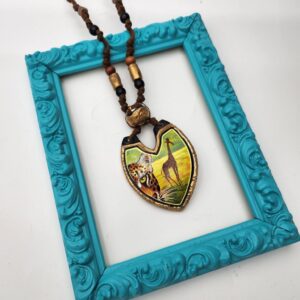 David Detz Hand Painted Statement Necklace, Cheetah and Giraffe Design Necklace