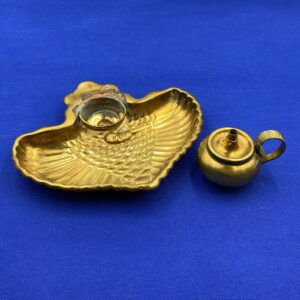 Circa 1900 Gorham Brass Table Top Cigar Lighter with Ashtray