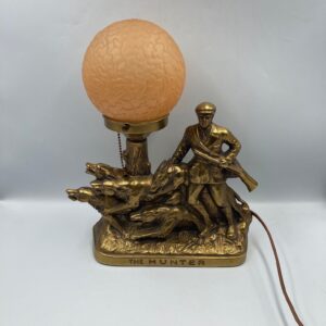 1930s The Hunter Copper Radio / Table Lamp with Frosted Orange Glass Shade, Copper Brain Shade