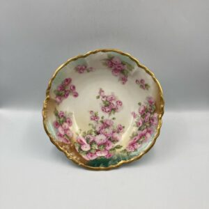 Pretty Antique P.T. Bavaria Bowl with Scalloped Edge and Gold Rim, Gorgeous Pink Floral Bowl