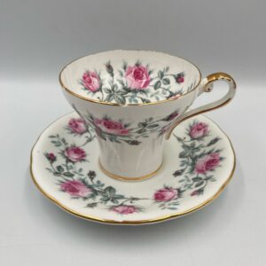 Aynsley Cup and Saucer with Pink and Grey Rose Design