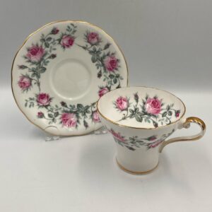 Aynsley Cup and Saucer with Pink and Grey Rose Design